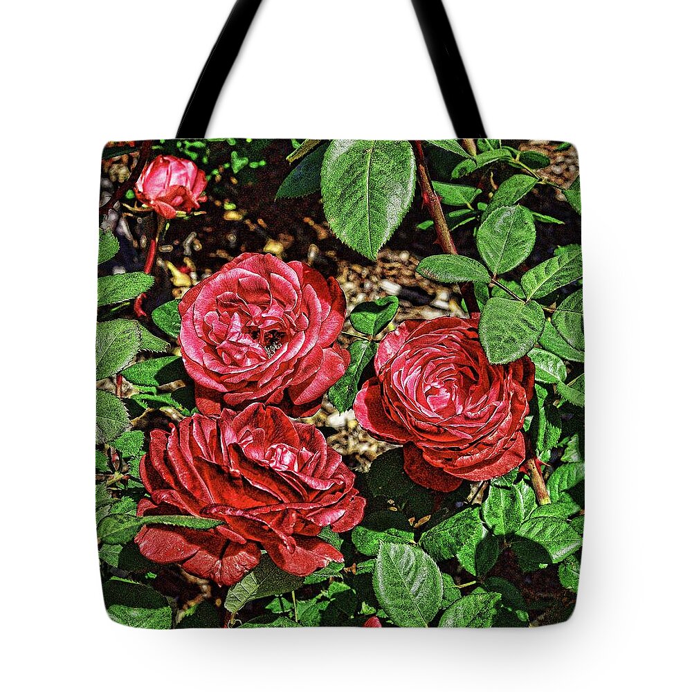 Linda Brody Tote Bag featuring the digital art Red Roses Abstract 1 by Linda Brody