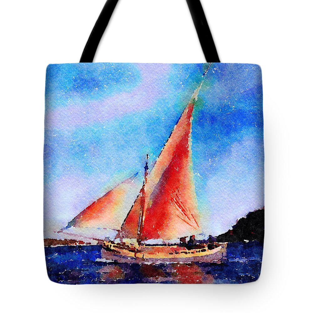 Boats Tote Bag featuring the painting Red Sails Delight by Angela Treat Lyon