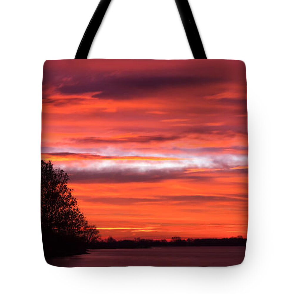 Sky Tote Bag featuring the photograph Red Sky at Morning Pano by James Barber