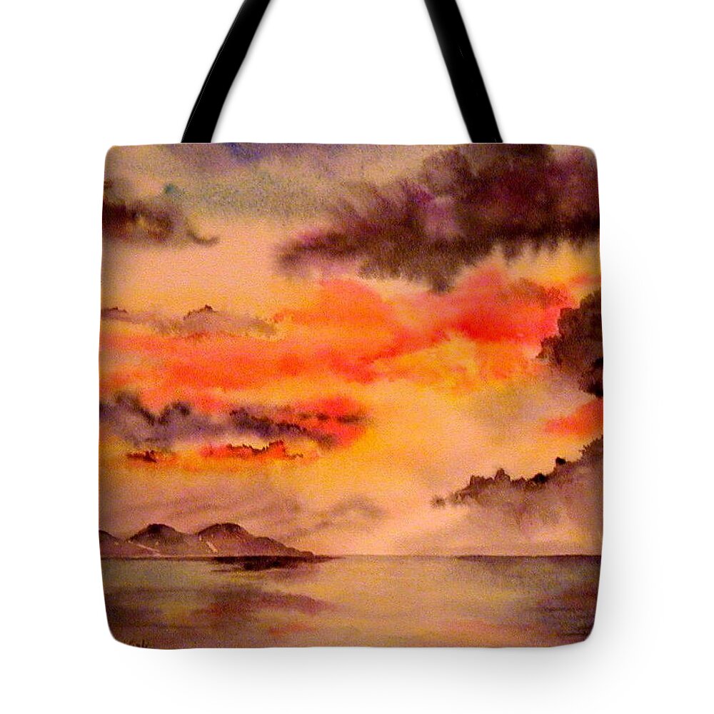 Sunsets Tote Bag featuring the painting Red Sky at Night by Diane Kirk