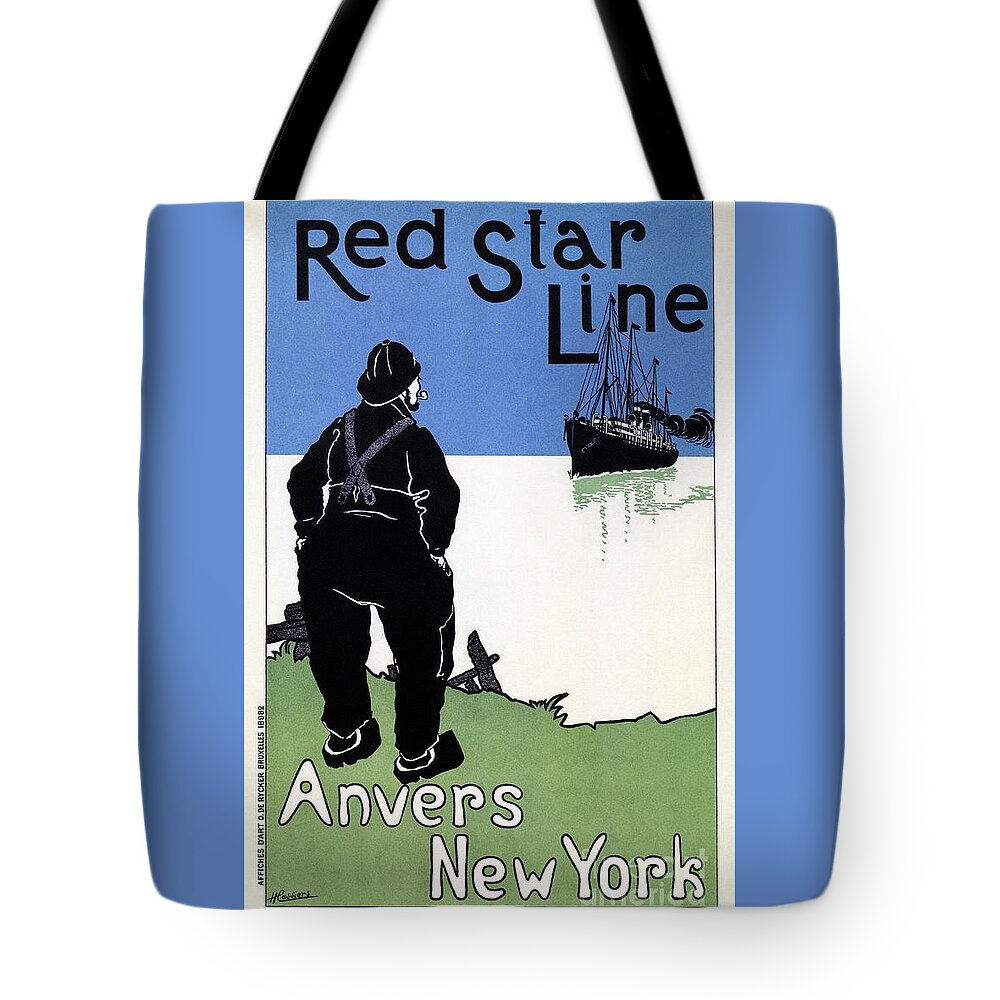 Red Star Line Tote Bag featuring the digital art Red Star Line Antwerp New York Cassiers by Heidi De Leeuw