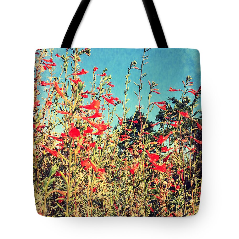 Flower Tote Bag featuring the photograph Red Trumpets Playing by Brad Hodges
