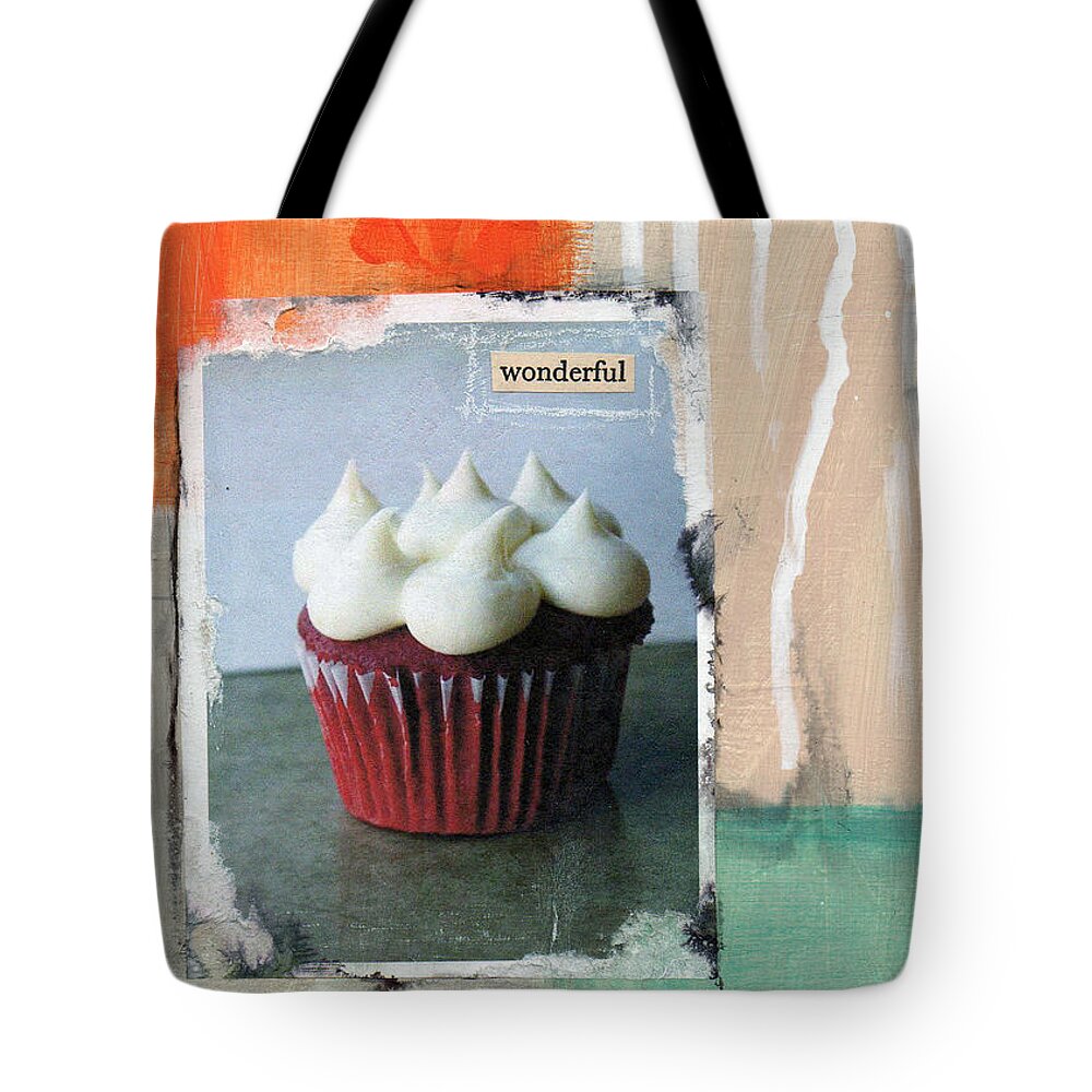 Cupcake Tote Bag featuring the mixed media Red Velvet Cupcake by Linda Woods