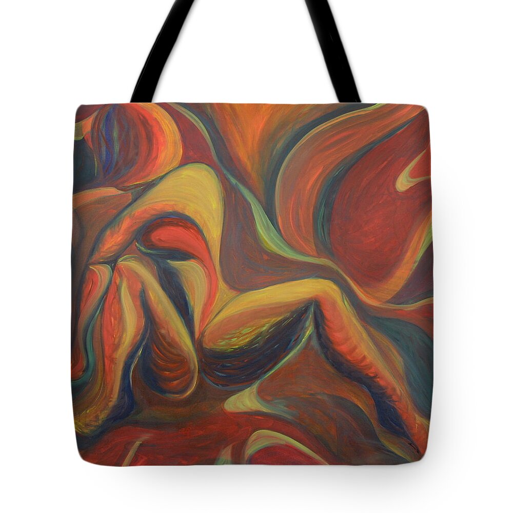 Figure Tote Bag featuring the painting Red Venture Unknown by Trina Teele