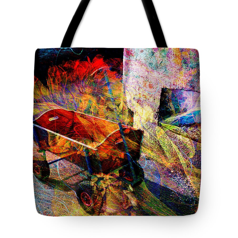 Wagon Tote Bag featuring the digital art Red Wagon by Barbara Berney