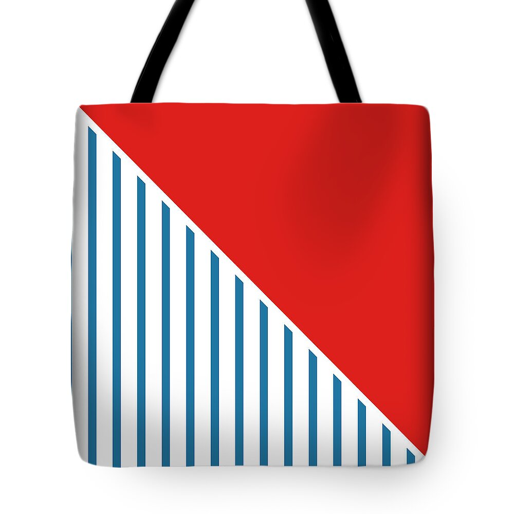 Red Tote Bag featuring the digital art Red White And Blue Triangles 2 by Linda Woods