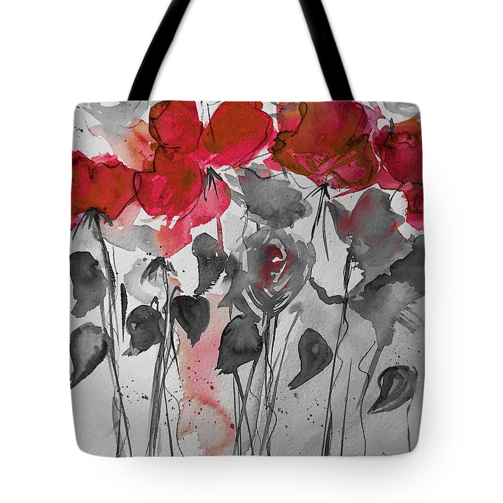 Watercolor And Digital Art Tote Bag featuring the mixed media Red Wild Flowers by Britta Zehm