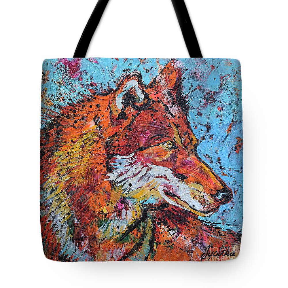 Red Wolves Tote Bag featuring the painting Red Wolf by Jyotika Shroff