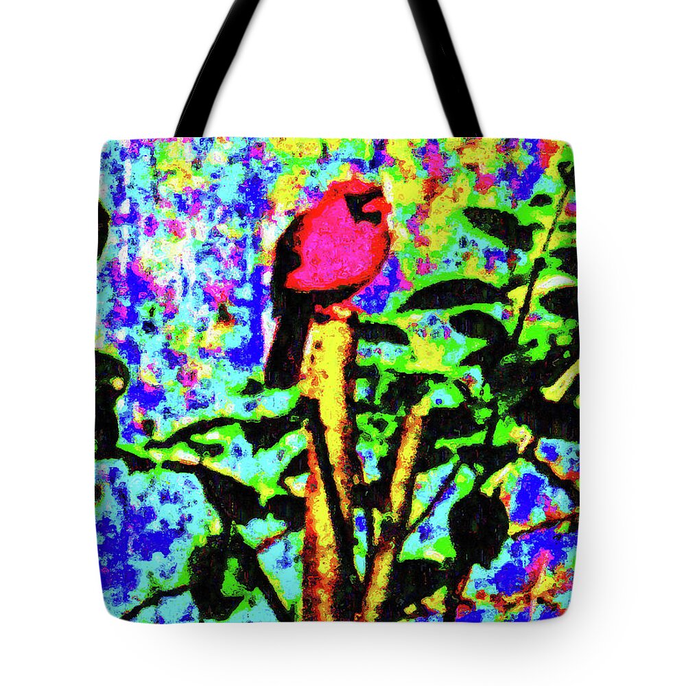 Chromatic Poetics Tote Bag featuring the digital art Redbird Dreaming about Why Love is Always Important by Aberjhani