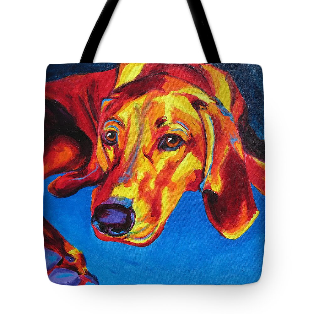 Redbone Tote Bag featuring the painting Redbone Coonhound by Dawg Painter