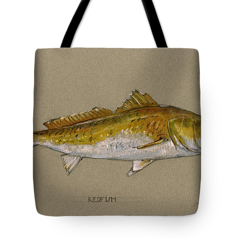 Bonefish Art Tote Bag featuring the painting Redfish painting by Juan Bosco