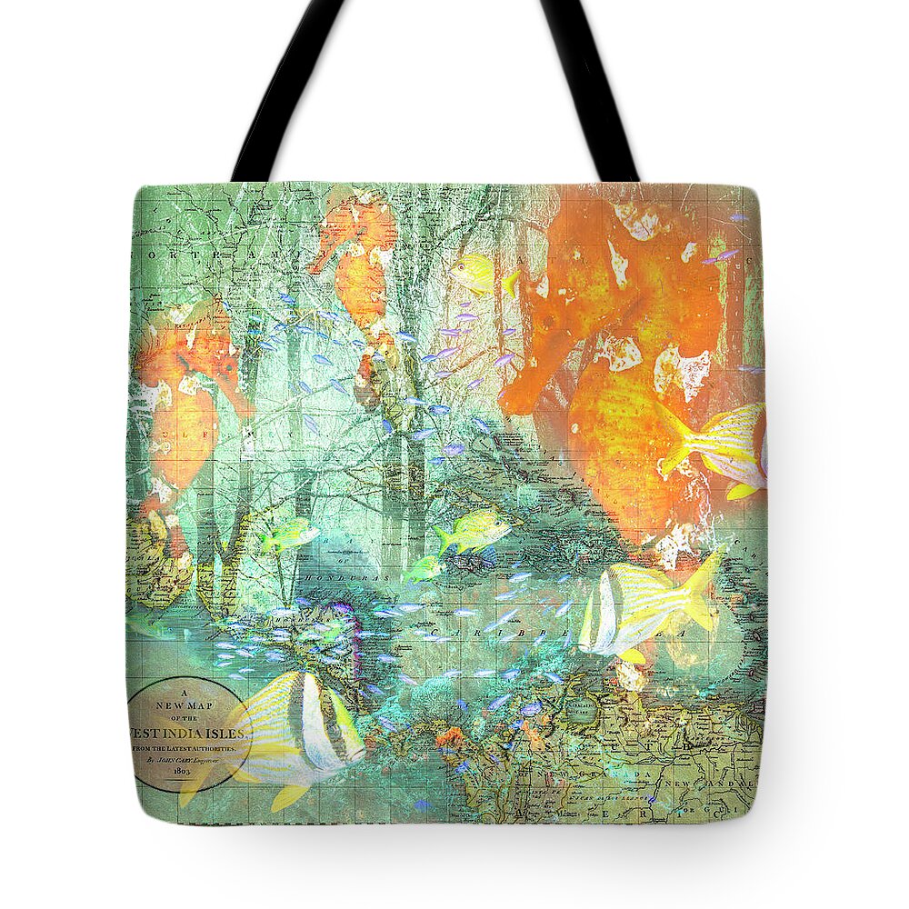 Florida Tote Bag featuring the photograph Reef Fish Nautical Map by Debra and Dave Vanderlaan