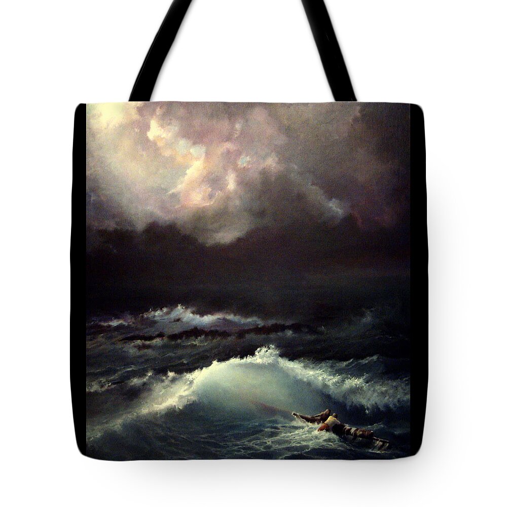Seascape Tote Bag featuring the painting Reef by Mikhail Savchenko