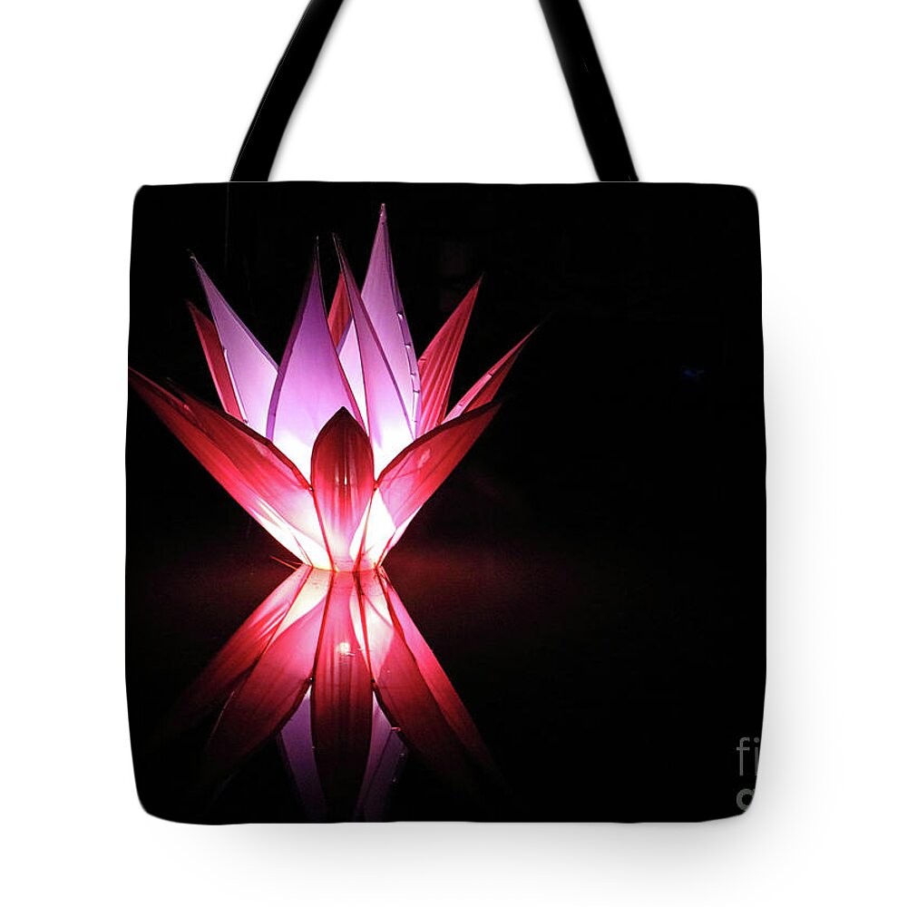 Reflected Illuminated Flowers Wisley Flower Tote Bag featuring the photograph Reflected Illuminated Flower Wisley by Julia Gavin