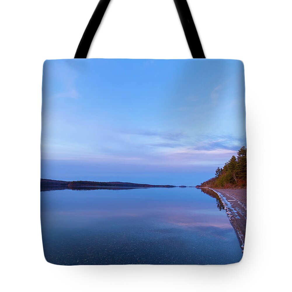Winter Wachusett Reservoir Sun Set Sunset Rise Sunrise Outside Outdoors Nature Natural Reservation Preservation Ice Snow Landscape Trees Sky Reflection Color Brian Hale Brianhalephoto Ma Mass Massachusetts New England Newengland U.s.a. Reflecting Reflection Tote Bag featuring the photograph Reflecting at the Reservoir by Brian Hale