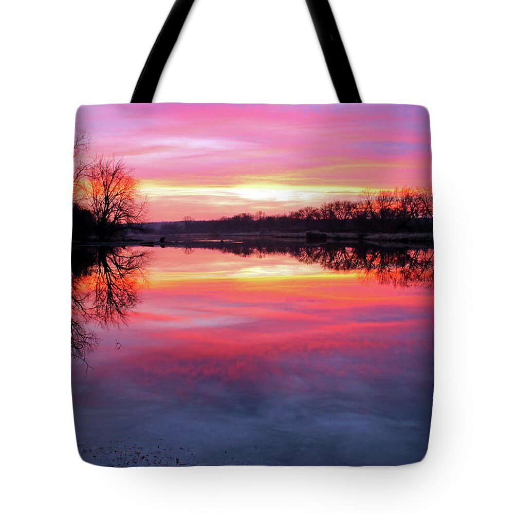 Sunset Tote Bag featuring the photograph Reflecting Sunset on the Fox by Ira Marcus