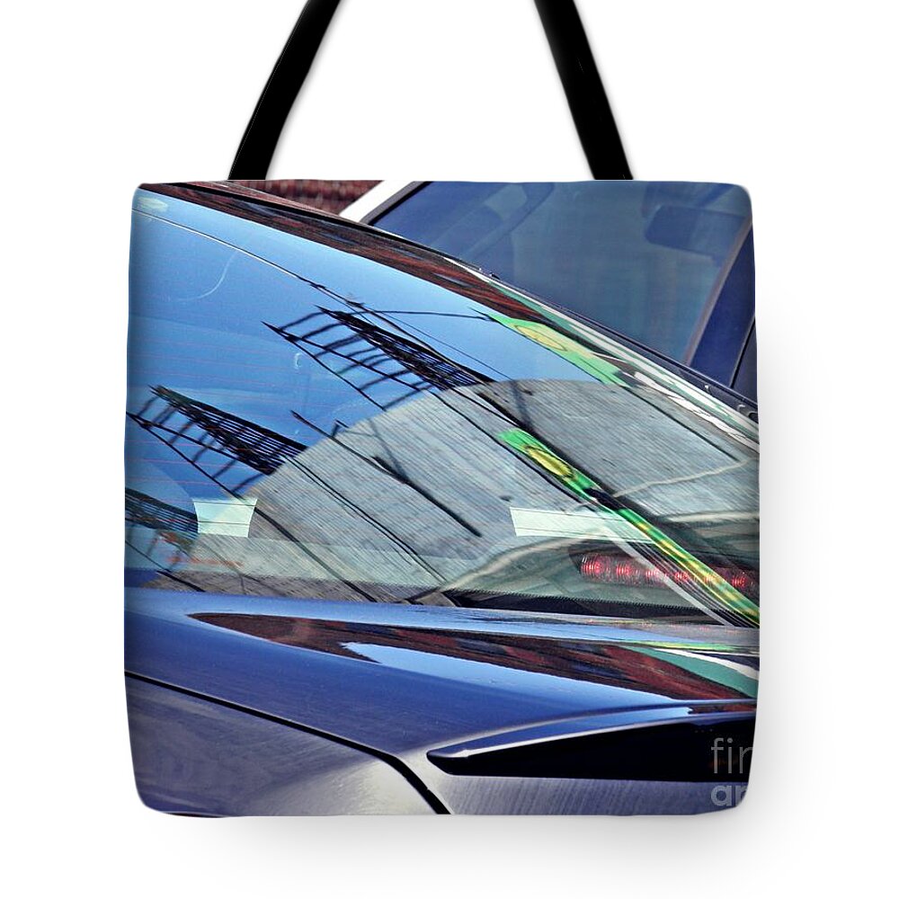 Reflections Tote Bag featuring the photograph Reflection in Traffic 4 by Sarah Loft