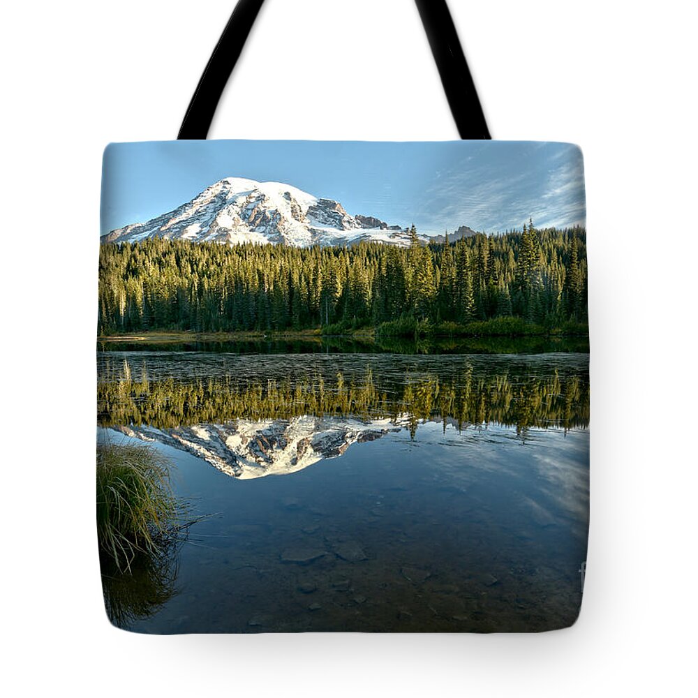 Mt Rainier Tote Bag featuring the photograph Reflection Lake At Rainier by Adam Jewell