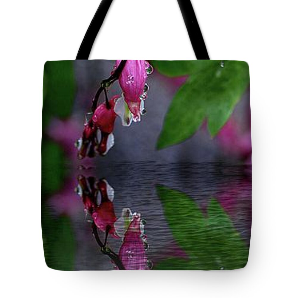 Flowers Tote Bag featuring the photograph Reflection on the water puddle by Yumi Johnson