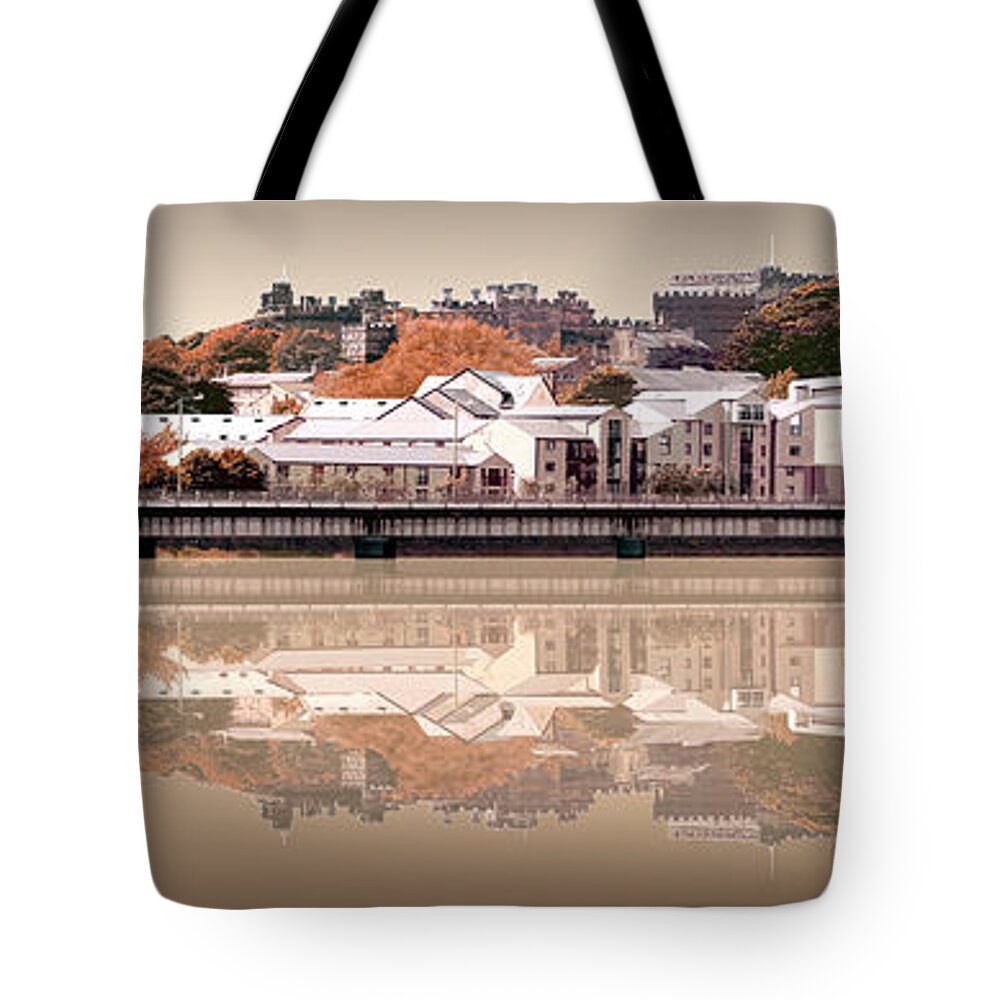Reflection River Lune Tote Bag featuring the digital art Reflection River Lune - Sepia by Joe Tamassy