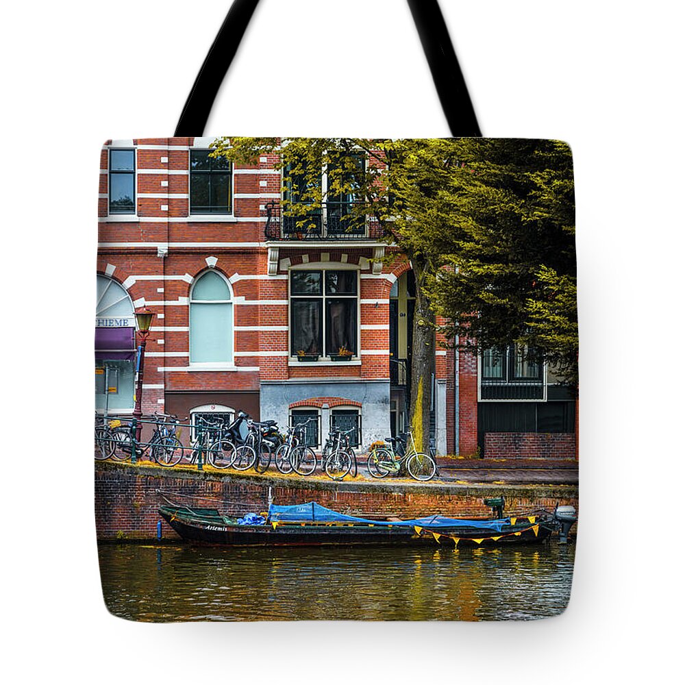 Boats Tote Bag featuring the photograph Reflections in Amsterdam by Debra and Dave Vanderlaan