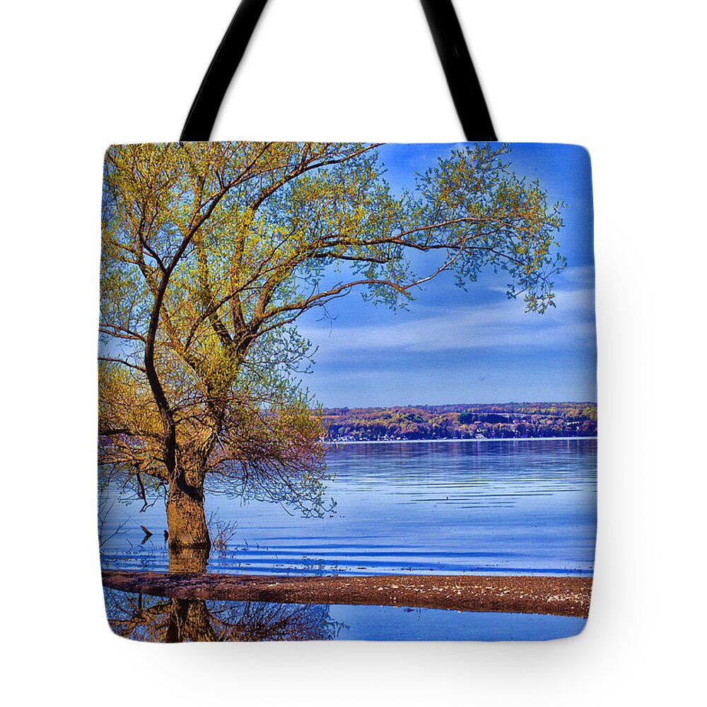 Lake Tote Bag featuring the photograph Reflections of Spring by Monroe Payne