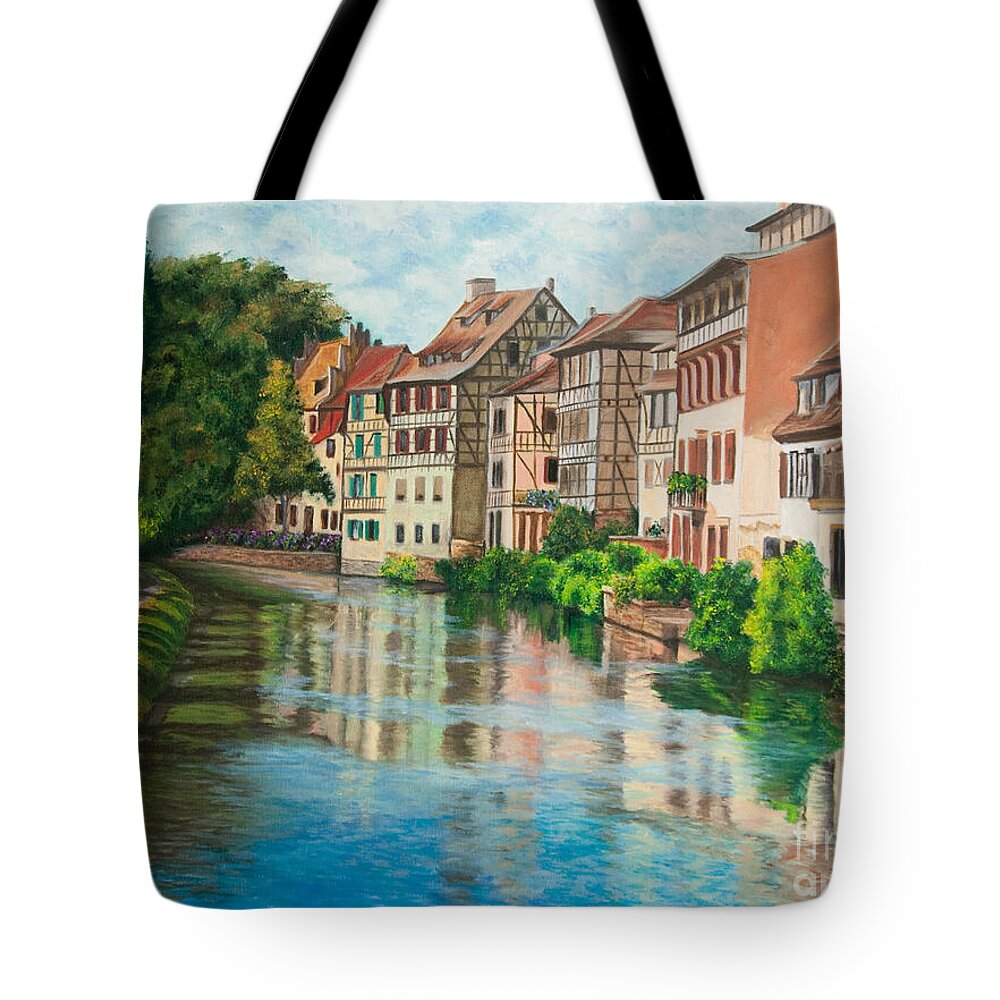 Strasbourg France Art Tote Bag featuring the painting Reflections Of Strasbourg by Charlotte Blanchard