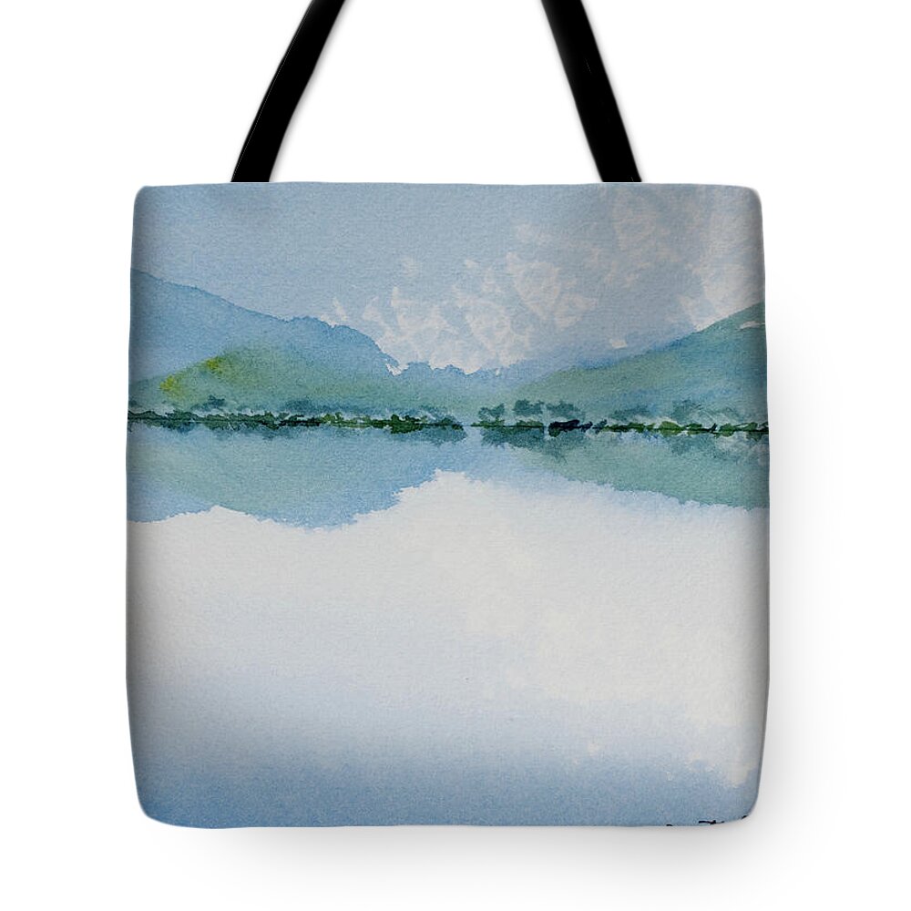 Australia Tote Bag featuring the painting Reflections of the skies and mountains surrounding Bathurst Harbour by Dorothy Darden