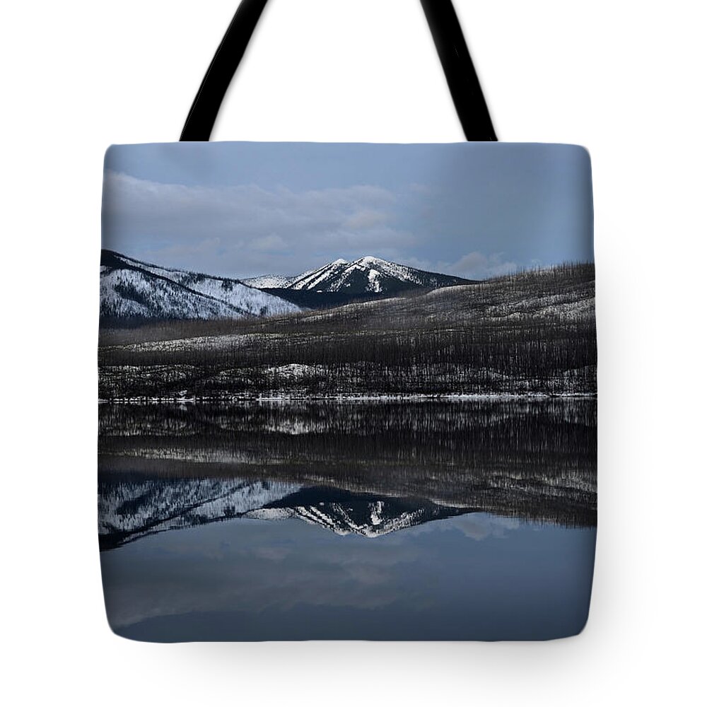 Lake Tote Bag featuring the photograph Reflections on Lake McDonald 3 by Whispering Peaks Photography