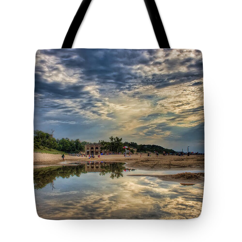 Reflections Tote Bag featuring the photograph Reflections on the Beach by Scott Wood