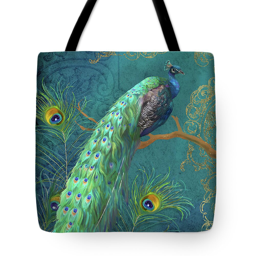 Peacock Tote Bag featuring the painting Regal Peacock 3 Midnight by Audrey Jeanne Roberts