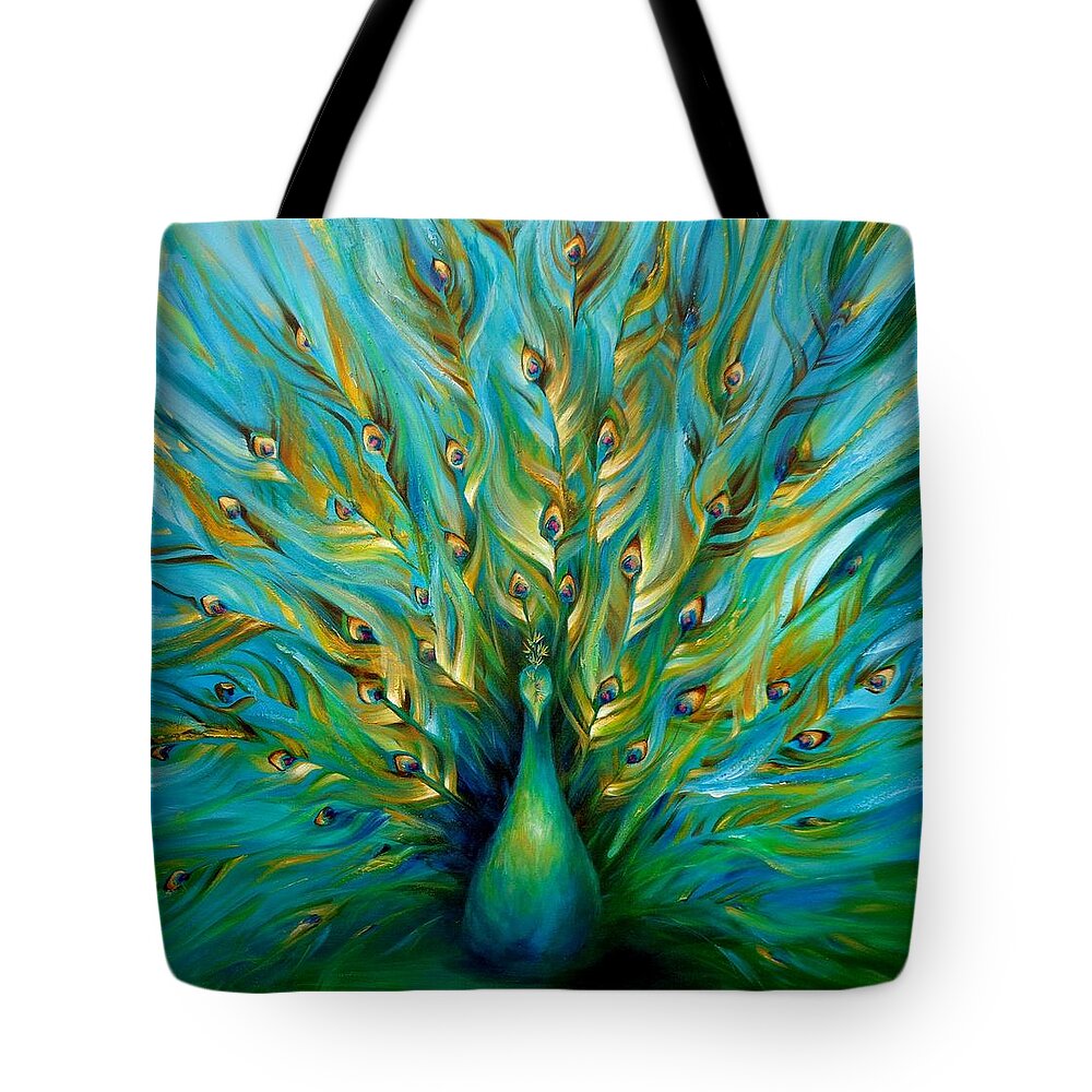 Peacock Tote Bag featuring the painting Regal Peacock by Dina Dargo