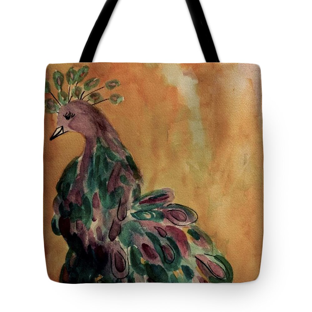 Majestic Peacock Tote Bag featuring the painting Majestic Peacock - Vintage by Ellen Levinson