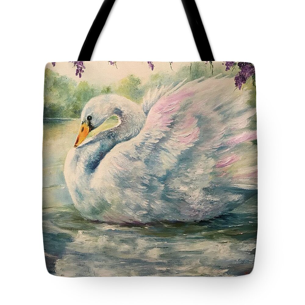 Swan Tote Bag featuring the painting Regal Swan by ML McCormick