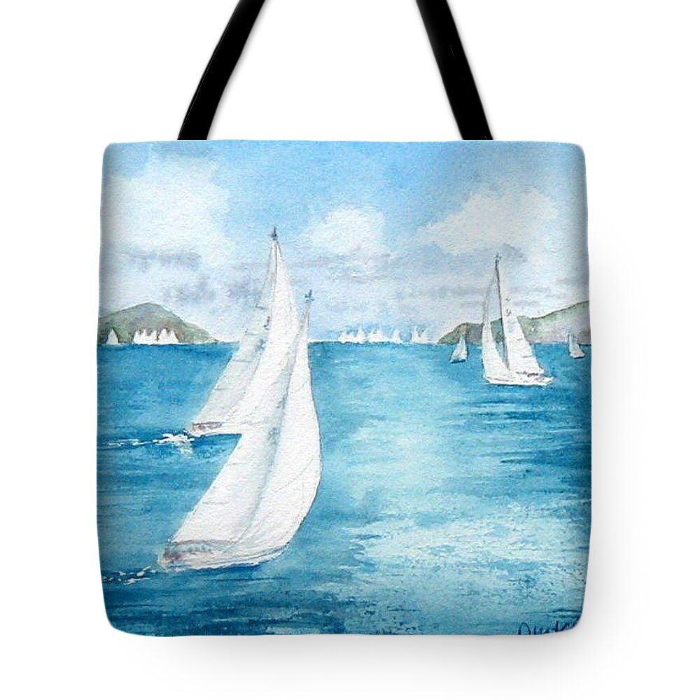  Yachts Tote Bag featuring the painting Regatta Time by Diane Kirk