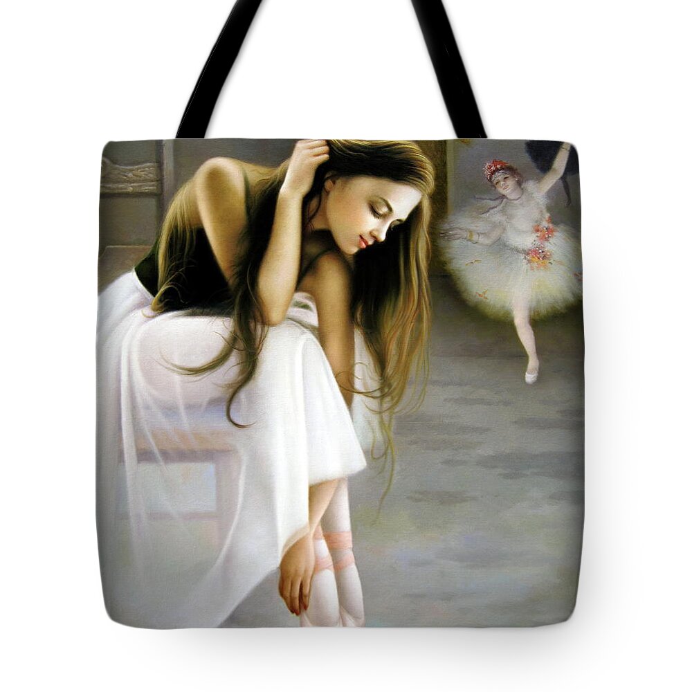 Ballerina Tote Bag featuring the painting Reincarnated of a star by Yoo Choong Yeul