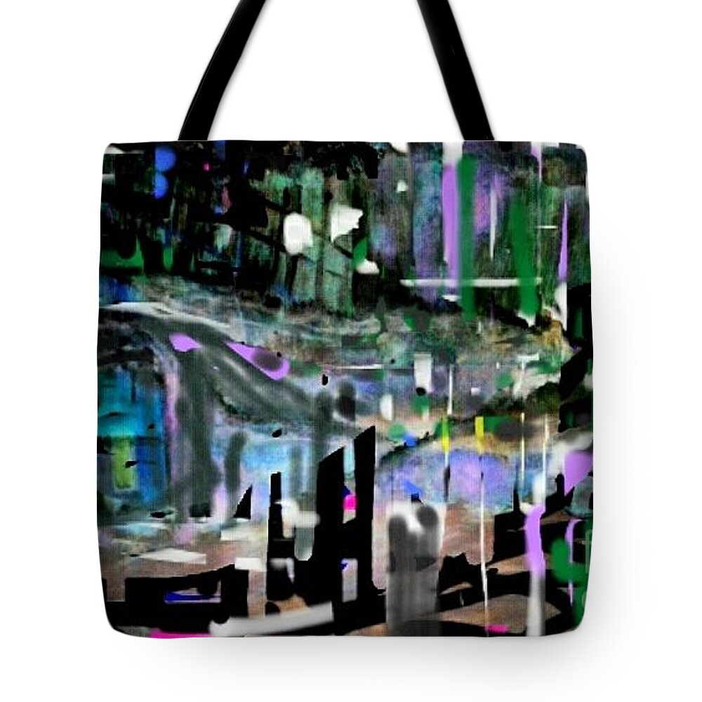 Abstract Tote Bag featuring the painting Relaxed evening at the pool club by Subrata Bose