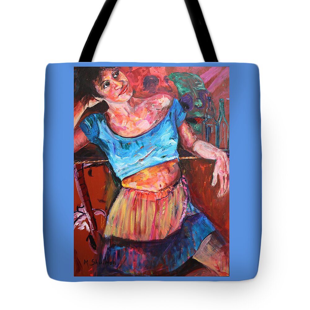 Portraits Tote Bag featuring the painting Relaxing by Madeleine Shulman