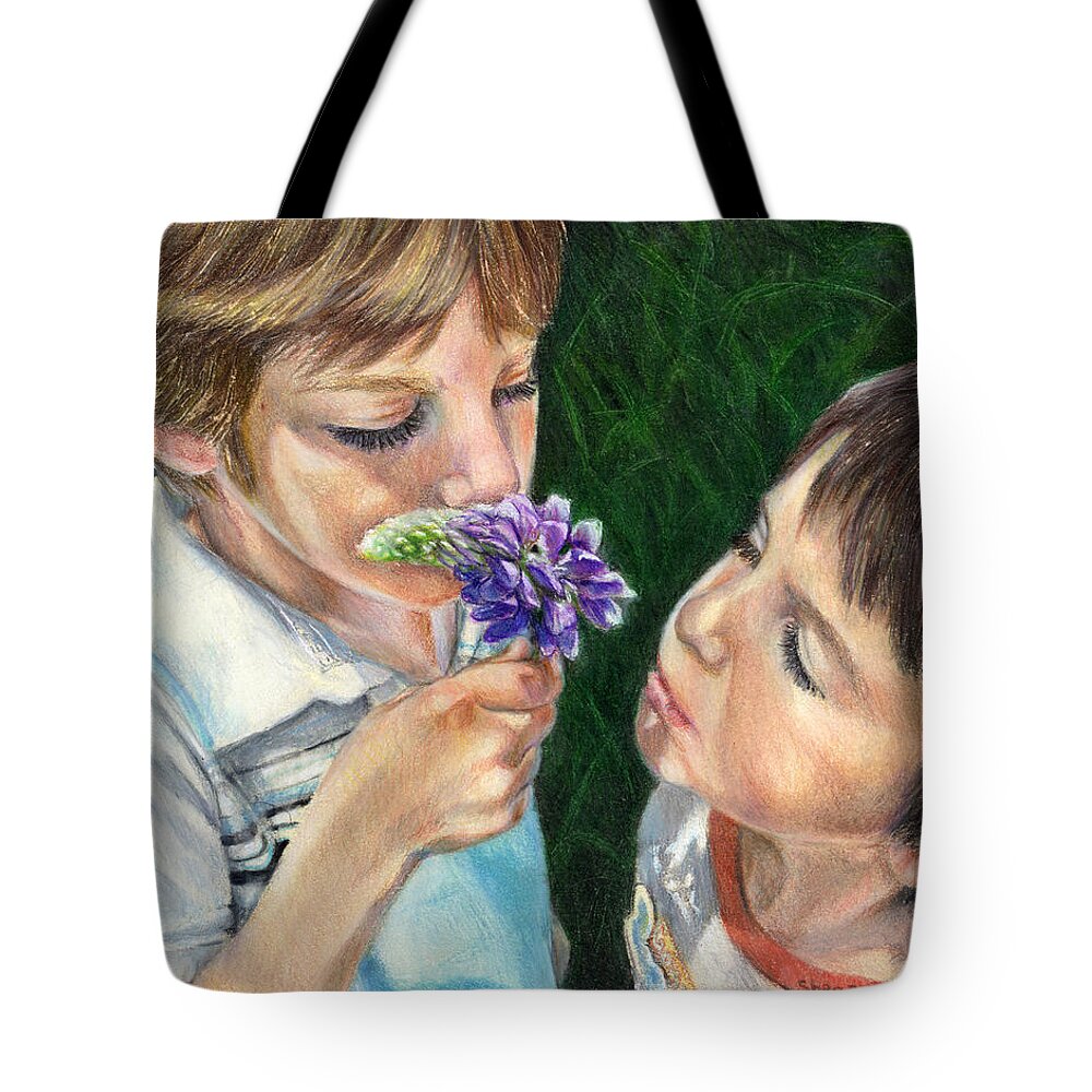 Boy Tote Bag featuring the drawing Remember These Days by Shana Rowe Jackson