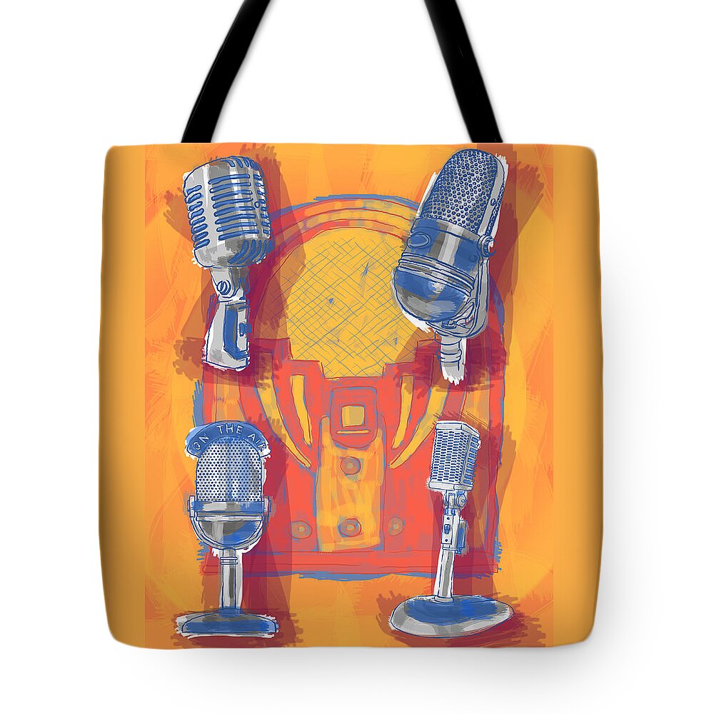 Micorphone Tote Bag featuring the painting Remembering Radio by Alison Stein