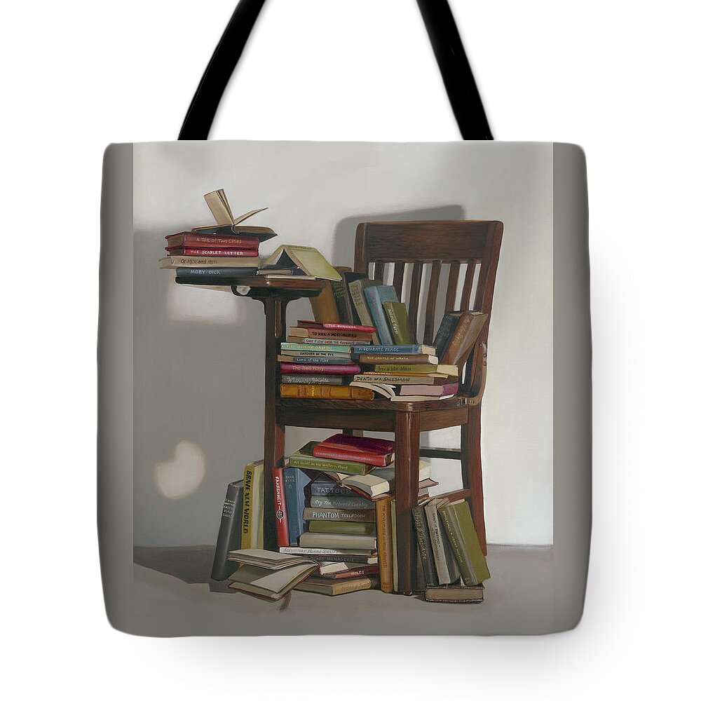 Desk With Books Tote Bag featuring the painting Required Reading by Gail Chandler