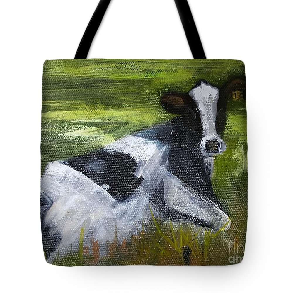 Bovine Tote Bag featuring the painting Resting by Barbara Haviland
