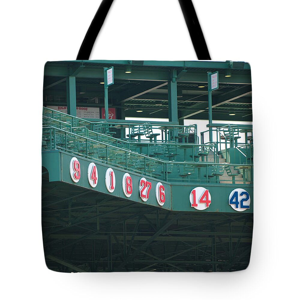 Red Sox Tote Bag featuring the photograph Retired Numbers by Paul Mangold