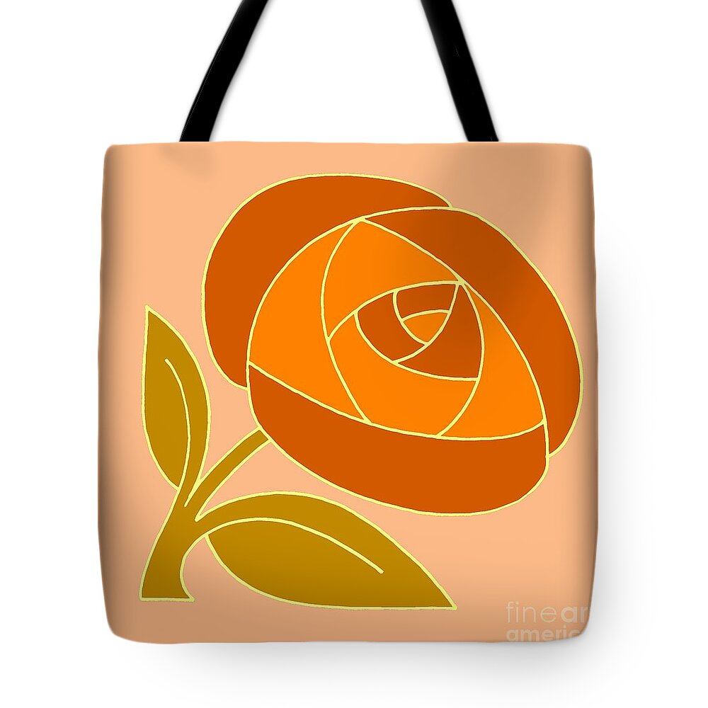 Rose Tote Bag featuring the drawing Retro Seventies style rose flower orange by Heidi De Leeuw