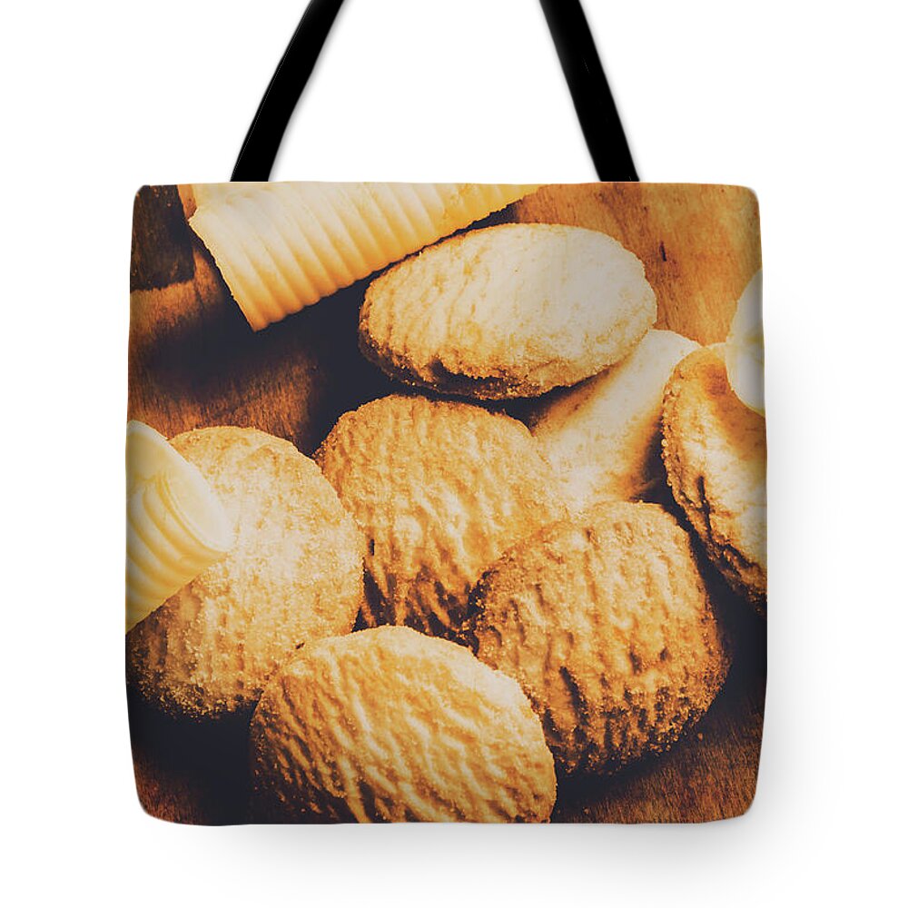Biscuits Tote Bag featuring the photograph Retro shortbread biscuits in old kitchen by Jorgo Photography