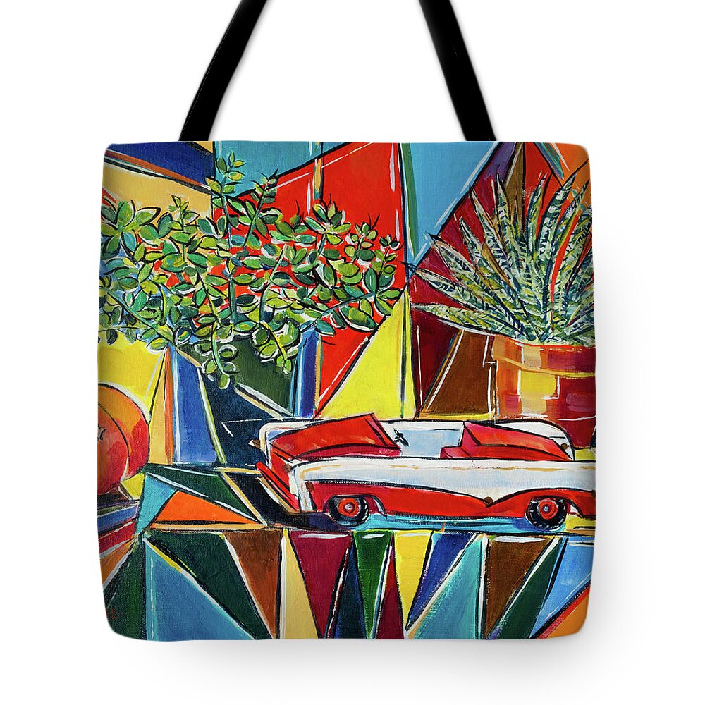 Abstract Expressionism Tote Bag featuring the painting Retro Toy Car Still Life by Seeables Visual Arts