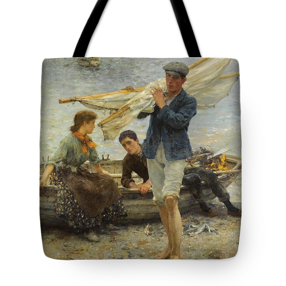 Return From Fishing Tote Bag featuring the painting Return from Fishing by Henry Scott Tuke