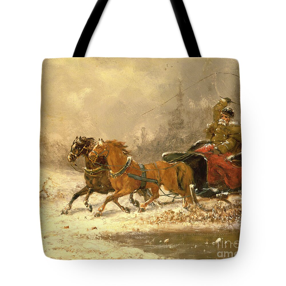 Returning Tote Bag featuring the painting Returning Home in Winter by Charles Ferdinand De La Roche