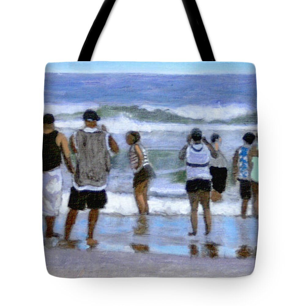 Seashore Tote Bag featuring the painting Reunion At The Shore by David Zimmerman