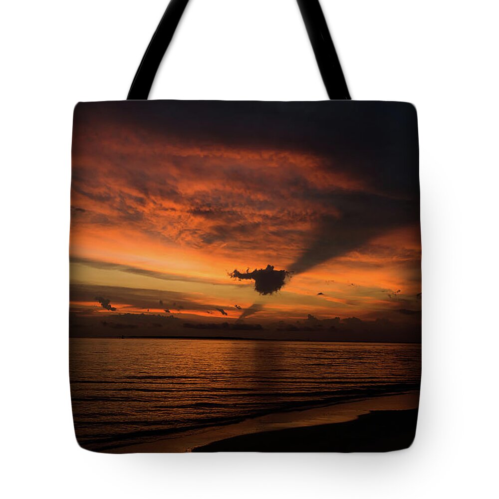 Alabama Tote Bag featuring the photograph Reverse God-Ray at Sunset, Fort Morgan Beach by James-Allen